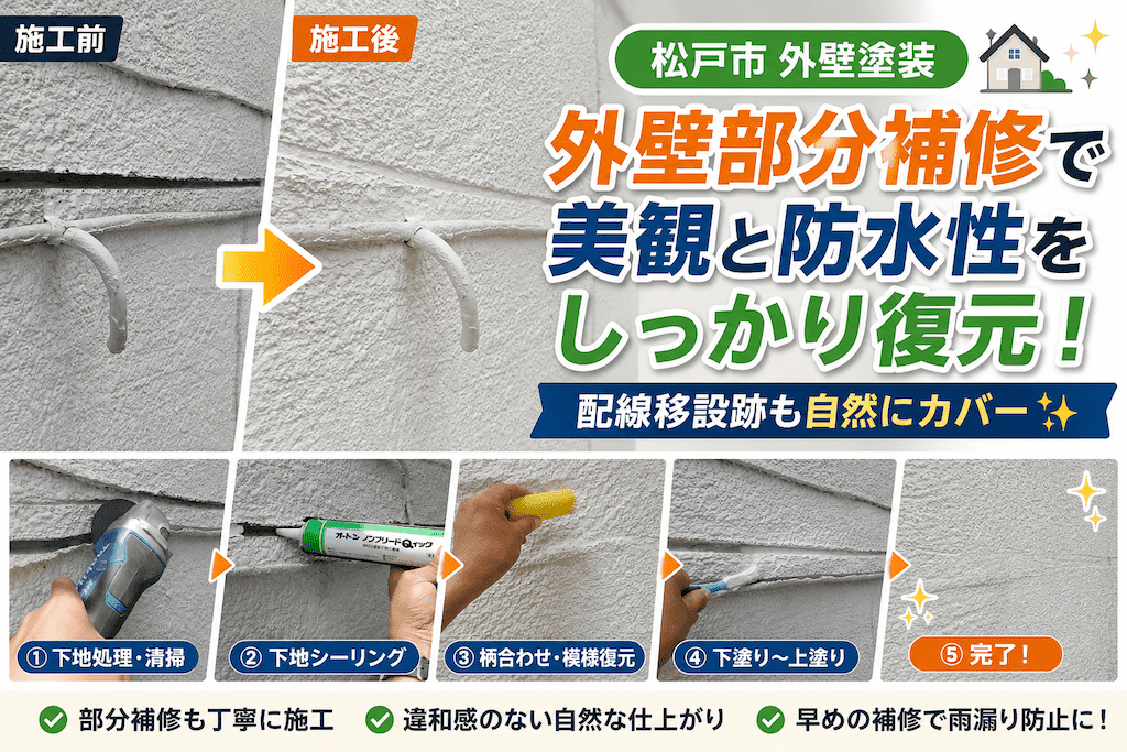 松戸市の外壁塗装と補修作業の事例
